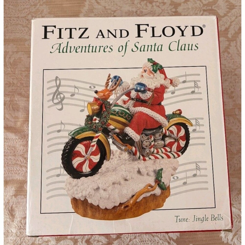 Fitz and Floyd Motorcycle Adventures of Santa Claus Jingle Bells Music Box w/box